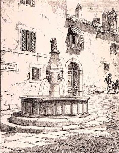 Fontein van de Vicolo di S. Rocco, Viterbo, Italië, uit 