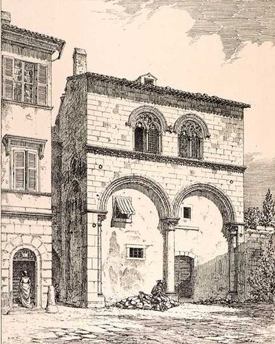 Huis op de Piazza del Duomo, Viterbo, Italië, uit 