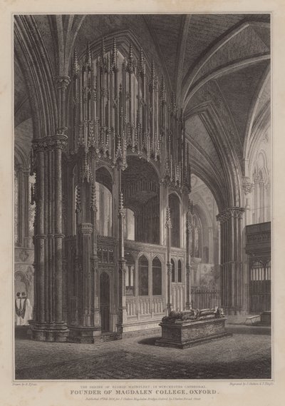 Het heiligdom van bisschop Waynflete, oprichter van Magdalen College, Oxford, in Winchester Cathedral door R. (after) Essex
