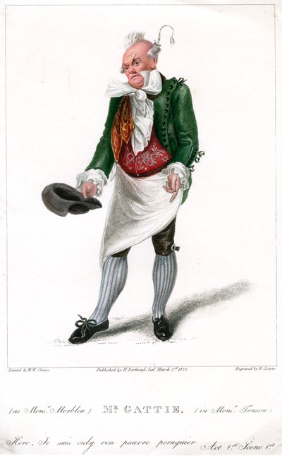 Mr Gattie als Monsieur Morbleu in Monsieur Tonson, 1822 door R. Cooper