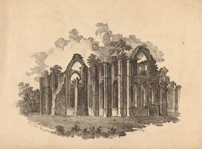 Oostelijk deel van Fountains Abbey door R. Dunning