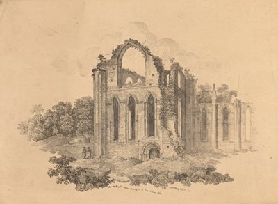N.O. einde van het bovenste transept bij Fountains Abbey door R. Dunning