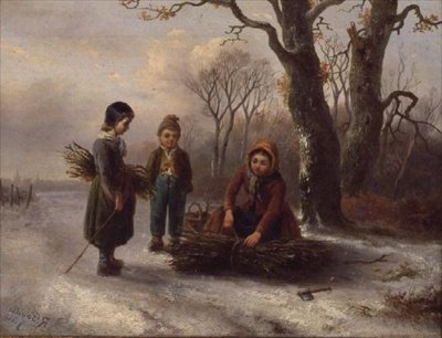 Kinderen die hout verzamelen, ca. 1884 door R. Favelle
