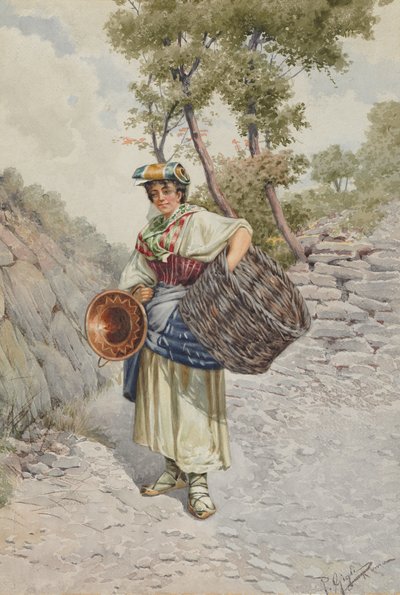 Boerenmeisje op een Stenen Weg door R. Gigli