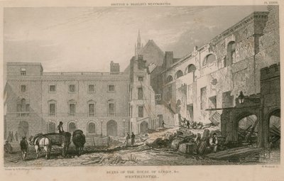 Ruïnes van het House of Lords, Westminster, Londen door R. W. Billings