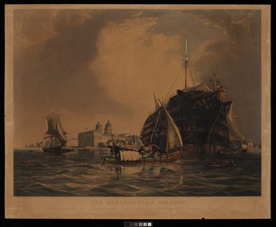 De Dreadnought 104 kanonnen, Hospitaalschip voor zeelieden van alle naties, aangemeerd in de Theems bij Greenwich, 20 juni 1831 door R. W. Price