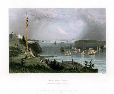 New York Bay gezien vanaf het telegraafstation, VS, 1838 door R. Wallis