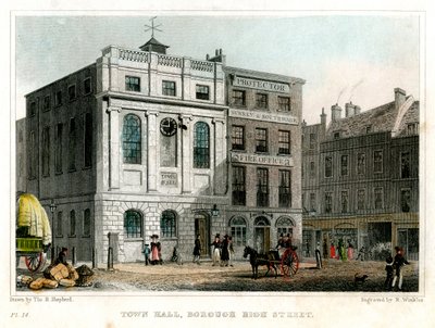 Stadhuis, Borough High Street, Southwark, Londen, 1830 door R. Winkles