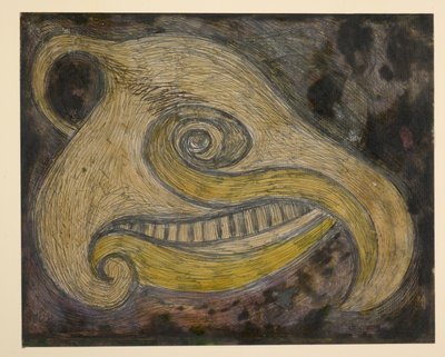 Een zoomorf hoofd, met suggesties van een schapenschedel met een benige snavel door Rabindranath Tagore