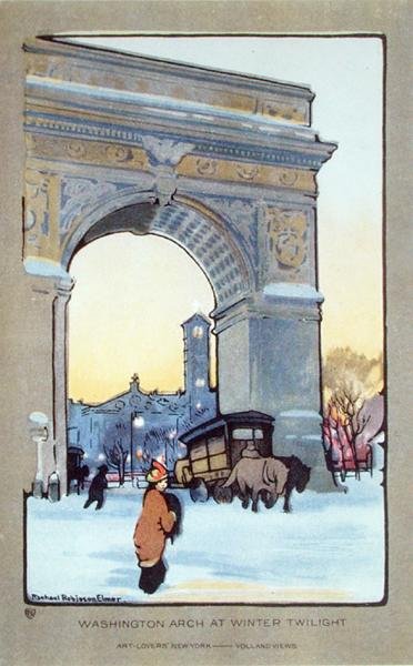 Washington Square Arch bij winter schemering door Rachael Robinson (after) Elmer