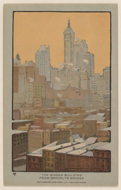 Het Singer Building vanaf de Brooklyn Bridge door Rachael Robinson Elmer