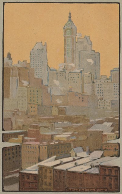 Het Singer Building vanaf de Brooklyn Bridge door Rachael Robinson Elmer