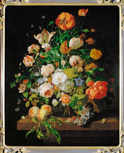 Een boeket bloemen (schilderij op canvas) door Rachel Ruysch