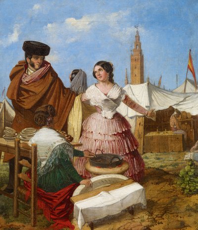 Verkering bij een ringvormige gebakskraam op de Seville Fair door Rafael Benjumea
