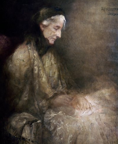 Portret van Cosima Wagner (1838 - 1930), dochter van Franz Liszt, vrouw van Richard Wagner door Raffael Woldan Schuster