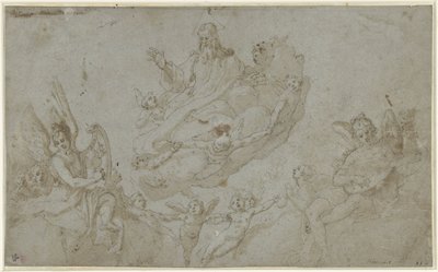 God de Vader met musicerende engelen door Raffaellino da Reggio