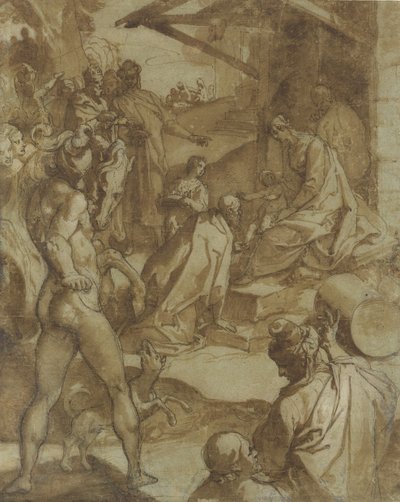 De aanbidding der wijzen door Raffaellino da Reggio