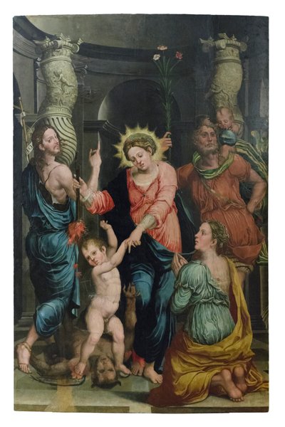 Madonna van de redding tussen Sint Johannes de Doper en Sint Christoffel door Raffaellino di Michelangelo (16th century)