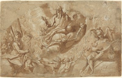 God de Vader en Engelen op Wolken door Raffaello Motta