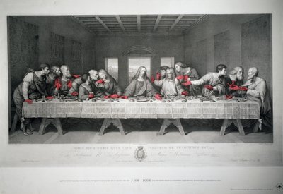 Gravure gemaakt ter gelegenheid van het 5e eeuwfeest van het Laatste Avondmaal door Leonardo da Vinci in Santa Maria delle Grazie, Milaan door Raffaello Sanzio Morghen