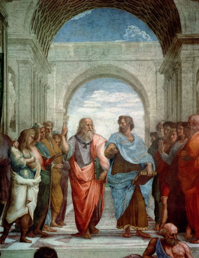 Aristoteles en Plato: detail uit de School van Athene in de Stanza della Segnatura, 1510-11 (detail) door Raffaello Sanzio Raphael