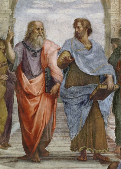 Aristoteles en Plato: detail van De School van Athene, 1510-11 (detail) door Raffaello Sanzio Raphael