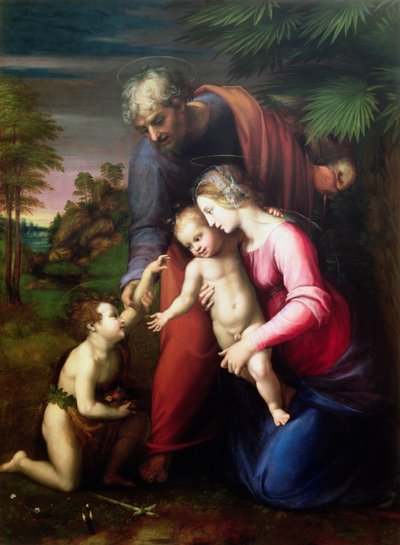 Heilige Familie met Johannes de Doper, 1513-14 door Raffaello Sanzio Raphael