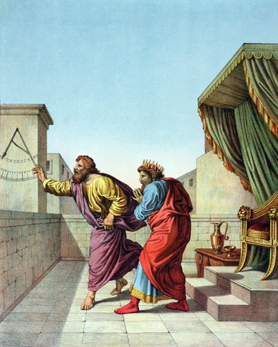 Koning Hizkia krijgt een teken van God door Jesaja dat hij nog 15 jaar zal leven door Raffaello Sanzio Raphael