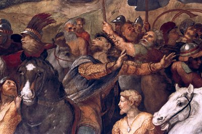 Paus Leo I, die Attila afweert, detail, 1511-14 door Raffaello Sanzio Raphael