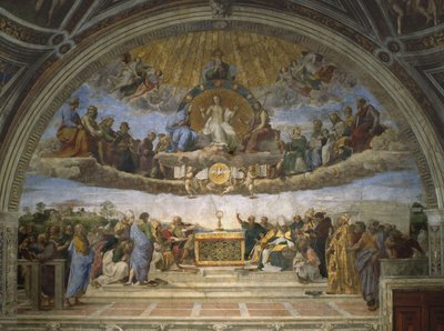 De Disputatie van het Heilige Sacrament, uit de Stanza della Segnatura, 1509-10 door Raffaello Sanzio Raphael