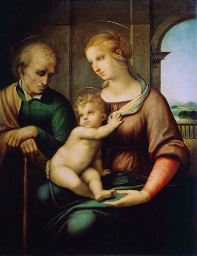 De Heilige Familie, of Madonna met de baardloze Jozef door Raffaello Sanzio Raphael
