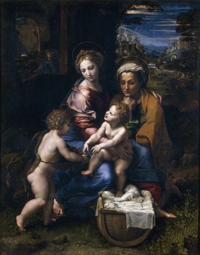 De Heilige Familie met Johannes de Doper en Sint Elizabeth La Perla door Raffaello Sanzio Raphael