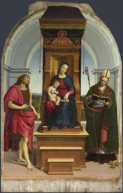De Madonna en Kind met Sint Johannes de Doper en Sint Nicolaas van Bari De Ansidei Madonna, 1505 door Raffaello Sanzio Raphael