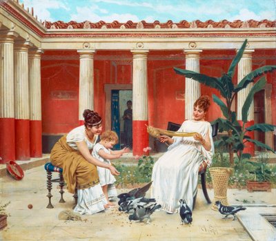 De duiven voeren door Raffaello Sorbi