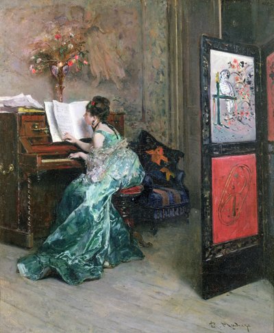 Dame die Piano Speelt in een Interieur door Raimundo de Madrazo y Garreta