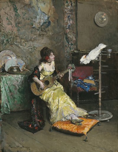 Vrouw met een papegaai door Raimundo de Madrazo y Garreta