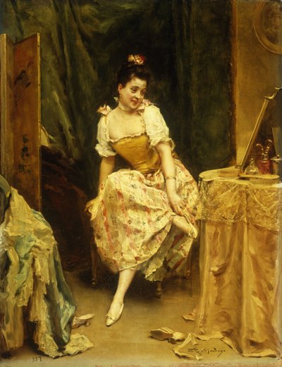 Jonge Vrouw aan een Kaptafel door Raimundo de Madrazo y Garreta