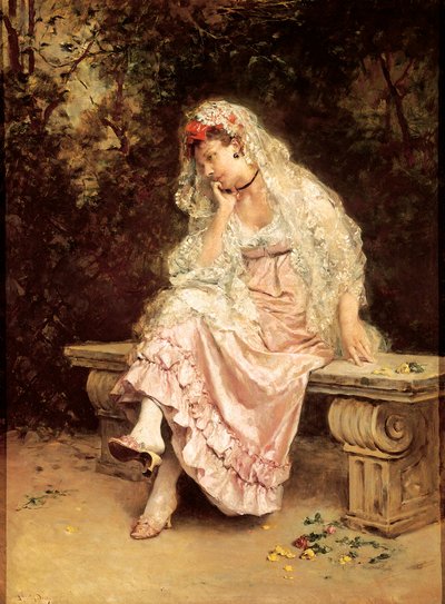 Jonge vrouw in een tuin door Raimundo de Madrazo y Garreta