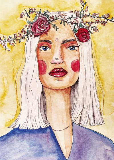 Dame met bloemenkrans door Raissa Oltmanns