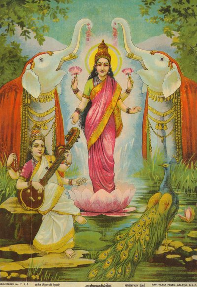 Lakshmi Saraswati Sanyog, door Raja Ravi Varma door Raja Ravi Varma