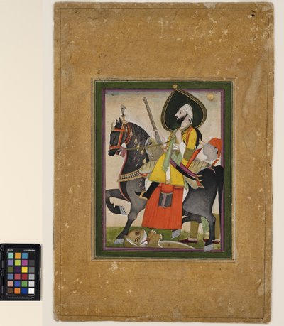 Bakhtawar Singh verslaat een leeuw, c.1800 door Rajasthani School