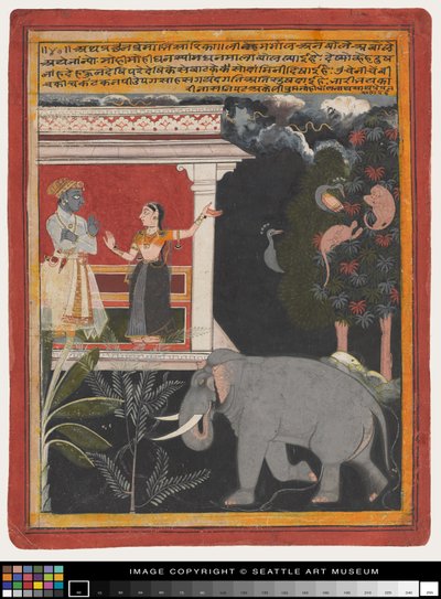 Krishna ontvangt Radha, begin 18e eeuw door Rajput School