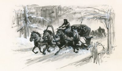 Dostoievski en zijn medegevangenen werden in gesloten sleeën gepropt voor de lange reis naar Siberië door Ralph Bruce