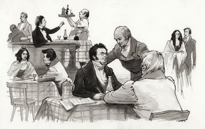 Schubert en vrienden (gouache op papier) door Ralph Bruce