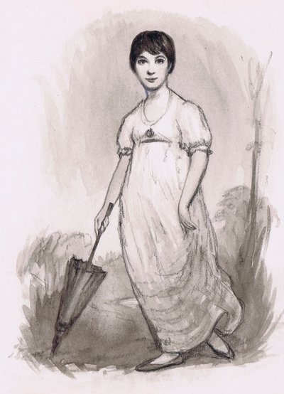 De jonge Jane Austen (potlood en aquarel) door Ralph Bruce