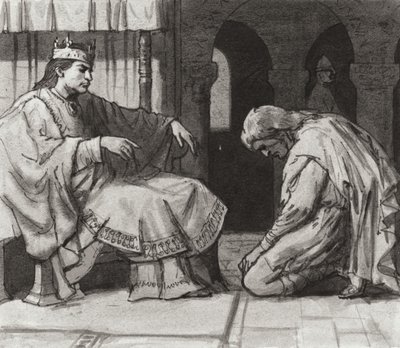 Walteof, graaf van Northumbria voor koning Willem I (gouache op papier) door Ralph Bruce