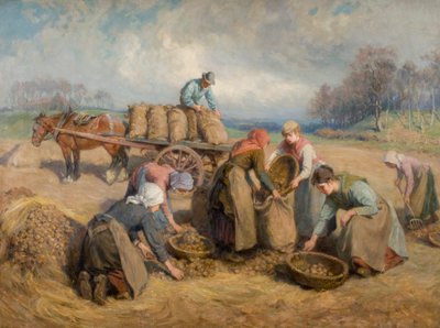 Aardappelverzamelaars, Northumberland, 1903 door Ralph Hedley