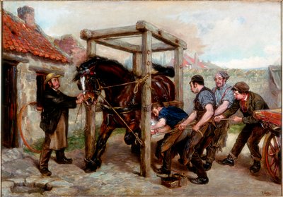 Het Beslaan van de Bruine Merrie, ca. 1885-90 door Ralph Hedley