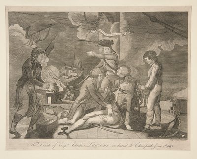 De dood van kapitein James Lawrence aan boord van de Chesapeake, 1 juni 1813 door Ralph Rawdon