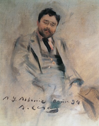 Portret van de Spaanse pianist en componist Isaac Albeniz (Camprodon) door Ramón Casas
